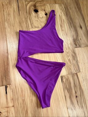 SKATIE Women’s One-Shoulder Purple Cutout One-Piece Swimsuit